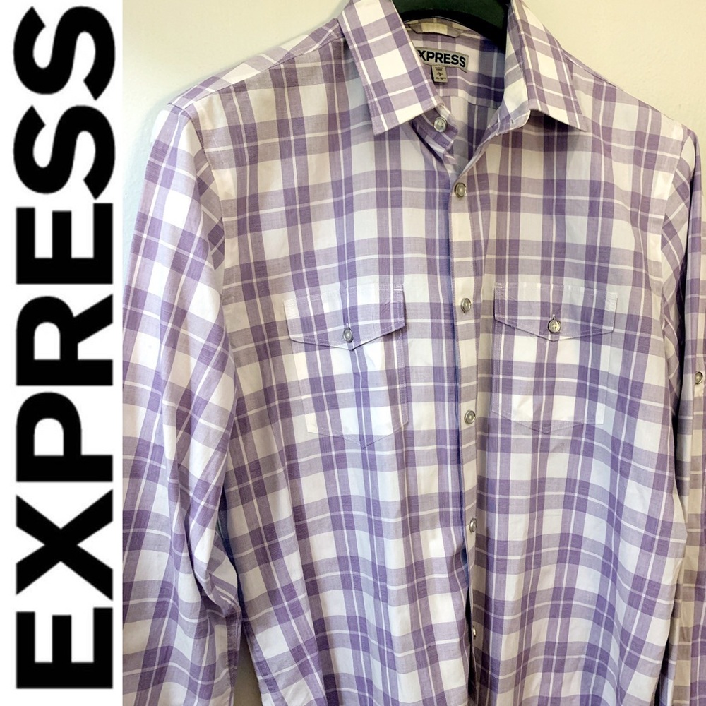 Express Plaid Dress Shirt - Light Purple - Large